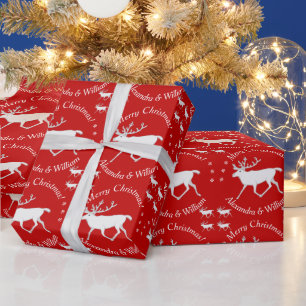 Z White Caribou Reindeer Christmas Personalized Wrapping Paper