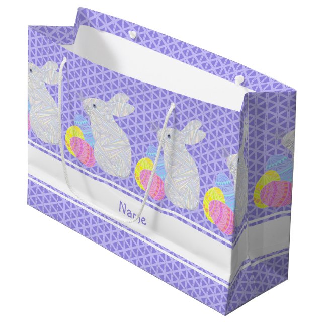 Z White Easter Bunny Colourful Personalized Large Gift Bag (Front Angled)