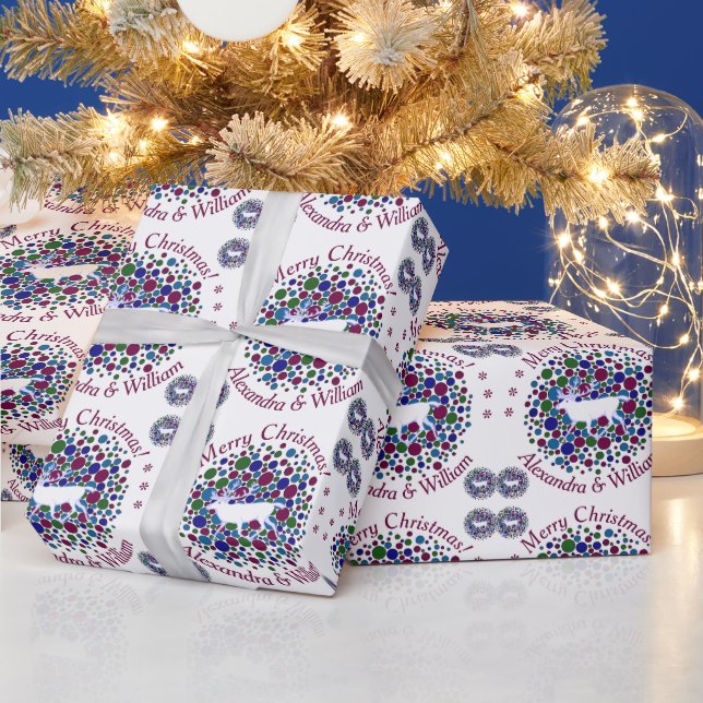 Z White Reindeer Caribou Polka Dot Christmas Name Wrapping Paper (Holidays)