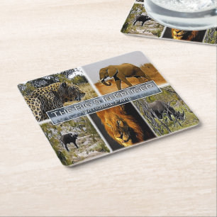 ZA * SOUTH AFRICA - THE BIG 5 in KRUGER N. P. Square Paper Coaster