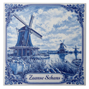 Zaanse Schans Delft Blue style ceramic tile