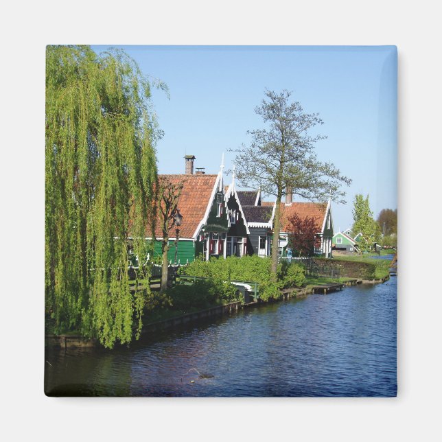 Zaanse Schans Dutch timber houses in green and red Magnet (Front)