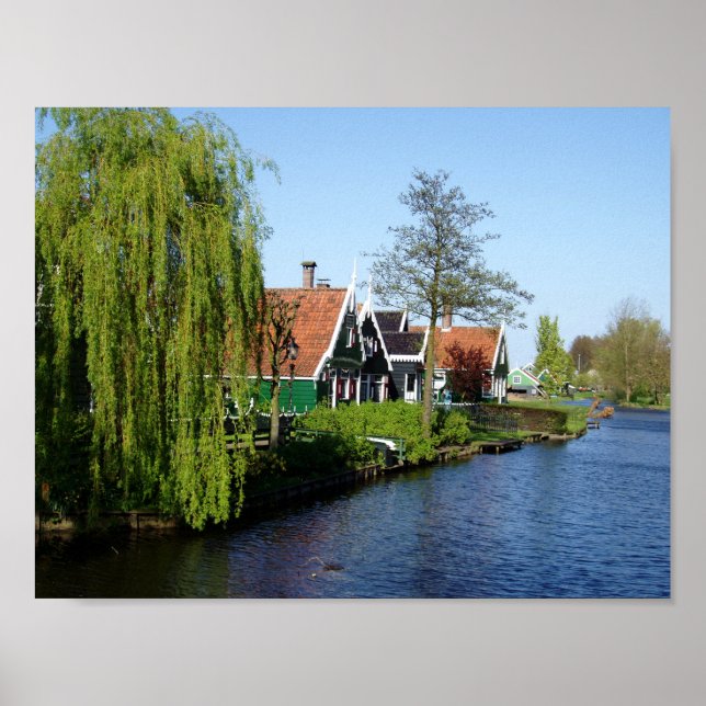 Zaanse Schans Dutch timber houses in green and red Poster (Front)