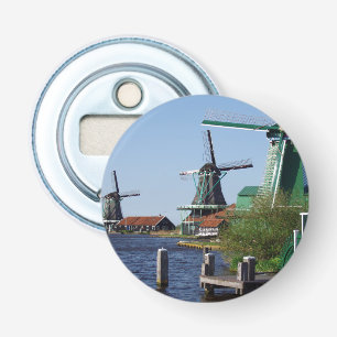 Zaanse Schans Dutch windmills in green and white Bottle Opener