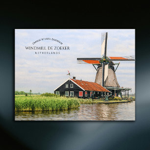 Zaanse Schans Windmill Watercolor Dutch Heritage Holiday Postcard