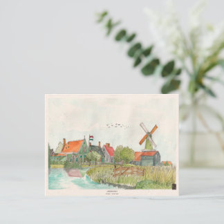 Zaanse Schans Zaandam Netherlands Watercolor Postcard