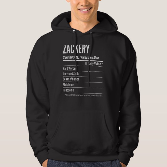 Zackery Serving Size Nutrition Label Calories Hoodie (Front)