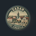 Zadar Croatia Illustration Travel Art Badge 2 Inch Round Button<br><div class="desc">Zadar retro vector travel design. Zadar,  a city on Croatia’s Dalmatian coast,  is known for the Roman and Venetian ruins of its peninsular Old Town.</div>