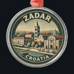 Zadar Croatia Illustration Travel Art Badge Metal Ornament<br><div class="desc">Zadar retro vector travel design. Zadar,  a city on Croatia’s Dalmatian coast,  is known for the Roman and Venetian ruins of its peninsular Old Town.</div>