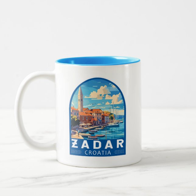 Zadar Croatia Travel Art Emblem Two-Tone Coffee Mug (Left)