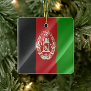 zAF002 Afghan waving FLAG Afghanistan, Ceramic Ornament