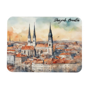 Zagreb Croatia City Silhouette Watercolor Magnet