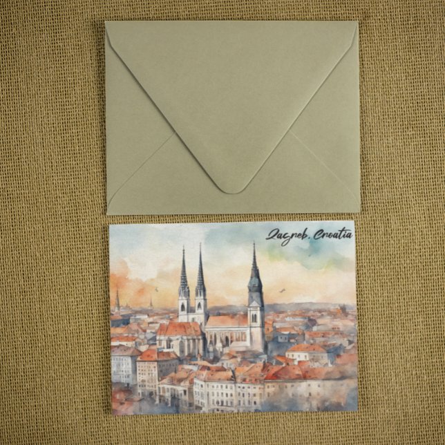 Zagreb Croatia City Silhouette Watercolor Postcard (zagreb croatia watercolor postcard)