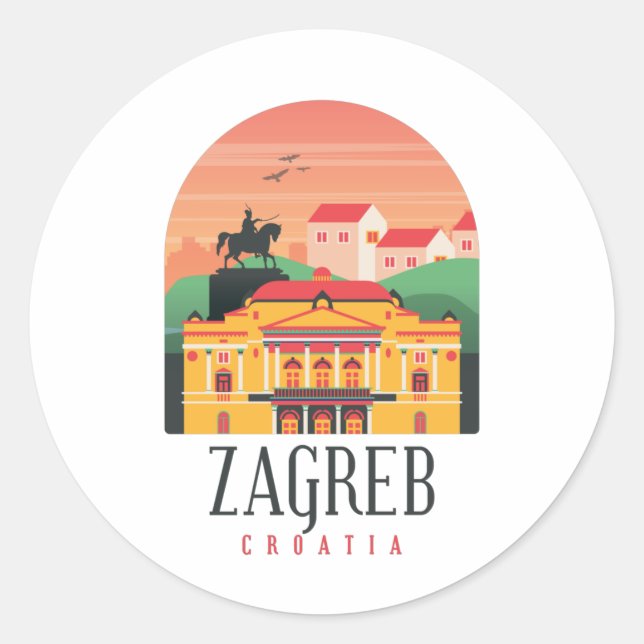 Zagreb Croatia Cityscape Vintage Classic Round Sticker (Front)