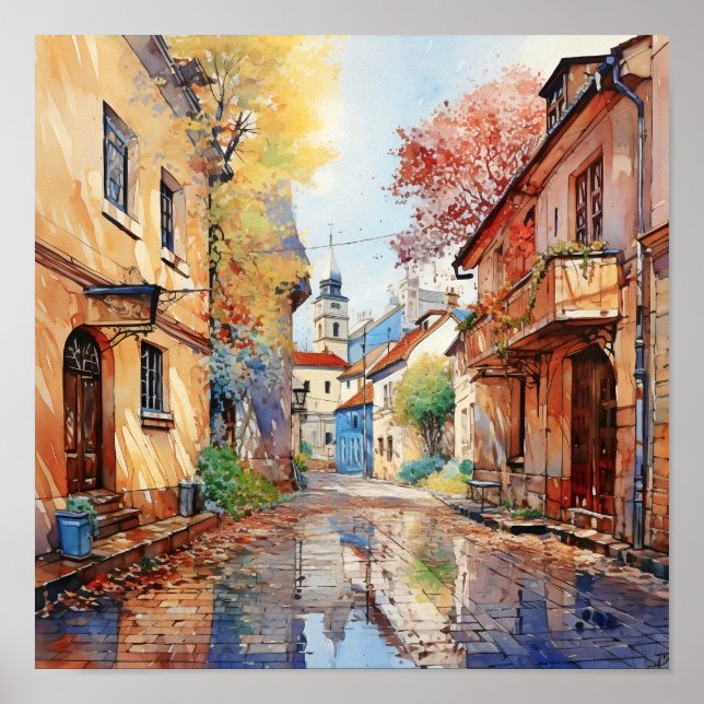 Zagreb Croatia Travel Watercolor Art Print  (Front)