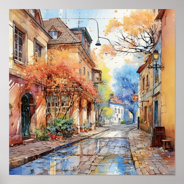 Zagreb Croatia Travel Watercolor Art Print  (Front)