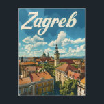 Zagreb Vintage travel Postcard<br><div class="desc">A charming and nostalgic portrayal of Zagreb, the capital of Croatia, highlighting its historic and architectural beauty. The design features iconic landmarks, picturesque streets, and the vibrant atmosphere of the city, all rendered in a vintage style. This artwork captures the essence of Zagreb's cultural richness and timeless elegance, inviting viewers...</div>