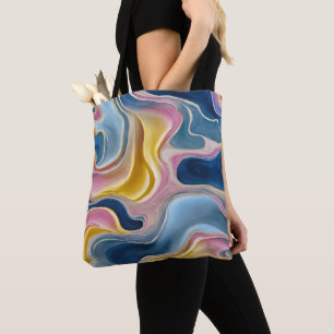 “Zahara” Swirls of blues, pink and sand.  Tote Bag