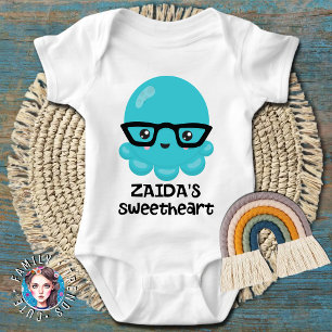 Zaida's Yiddish Sweetheart Blue Kawaii Octopus Baby Bodysuit