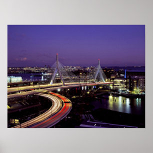 Zakim Bridge, Boston at night Poster