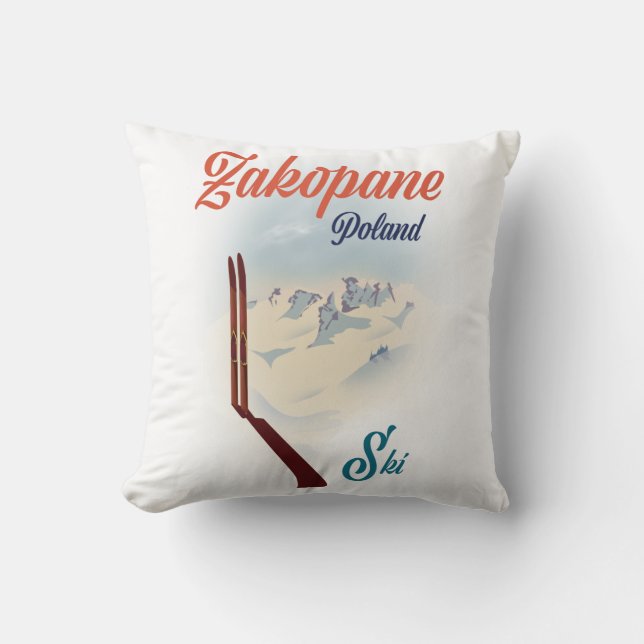 Zakopane Poland ski poster Throw Pillow (Front)