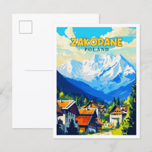 Zakopane Poland vintage travel illustration Postcard