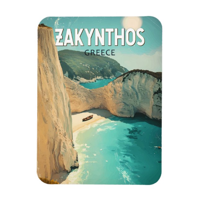 Zakynthos Greece Illustration Travel Art Vintage Magnet (Vertical)