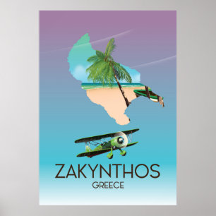 Zakynthos Greece map travel poster
