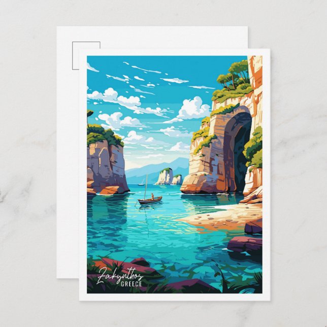 Zakynthos Greece Vintage Travel Illustration Postcard (Front/Back)