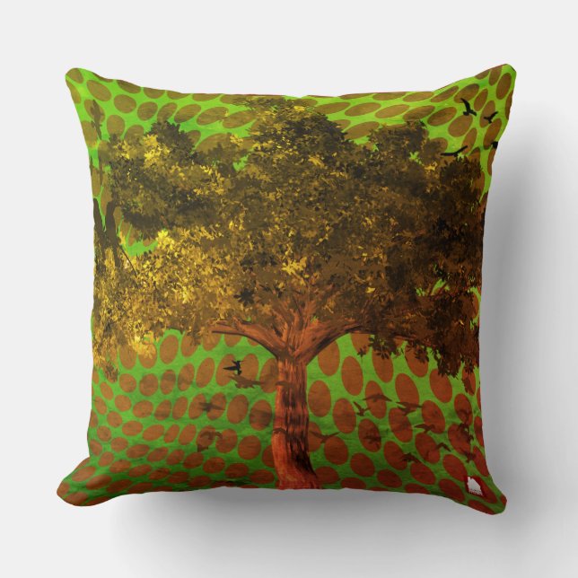 ZALMAXI HOME green red abstract tree Throw Pillow (Front)