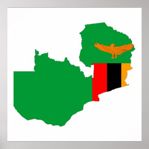 zambia country flag map shape symbol poster