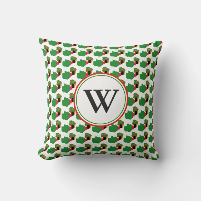 ZAMBIA Flag Custom Monogram Throw Pillow (Front)