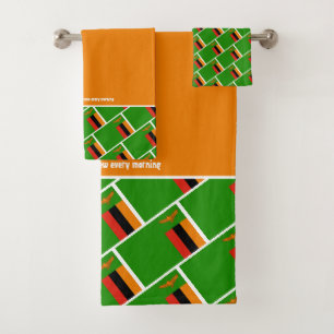 ZAMBIA FLAG Customized Scripture ORANGE Zambian Bath Towel Set
