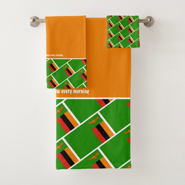 ZAMBIA FLAG Customized Scripture ORANGE Zambian Bath Towel Set (Insitu)