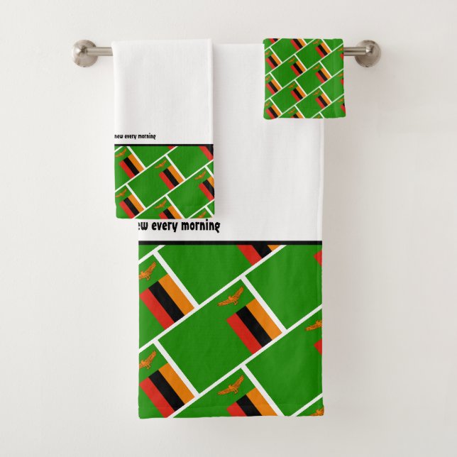 ZAMBIA FLAG Customized Scripture WHITE Zambian Bath Towel Set (Insitu)