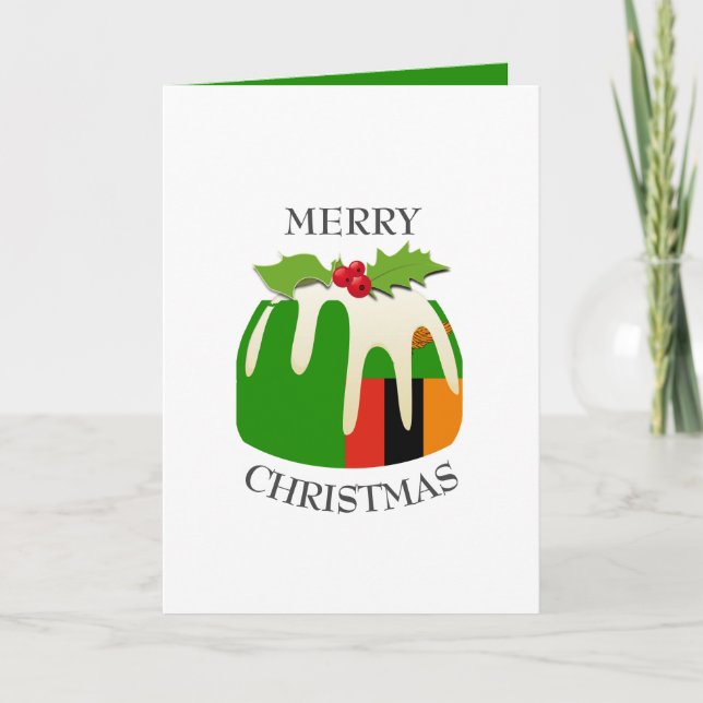 ZAMBIA FLAG | Festive Plum Pudding | Christmas Holiday Card (Front)