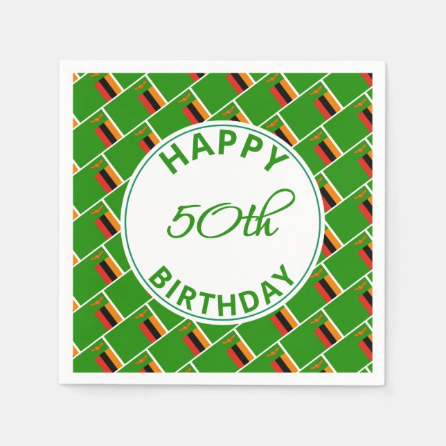 ZAMBIA FLAG Happy 50th Birthday Customized Paper Napkin (Front)