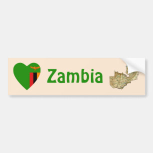 Zambia Flag Heart + Map Bumper Sticker