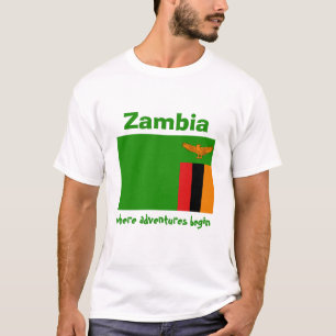 Zambia Flag + Map + Text T-Shirt