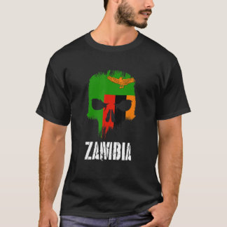 Zambia Flag Skull Zambian Pride Patriotic T-Shirt