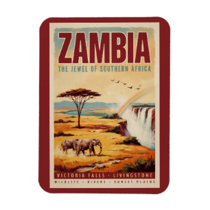 Zambia Landscape Illustration Travel Art Vintage Magnet
