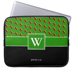ZAMBIA Monogram Christian JOHN 3:16 GREEN Laptop Sleeve