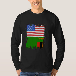 Zambia USA America Vintage Zambian Flag Zambian Ro T-Shirt