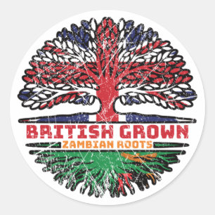 Zambia Zambian Uk United Kingdom British Tree Classic Round Sticker
