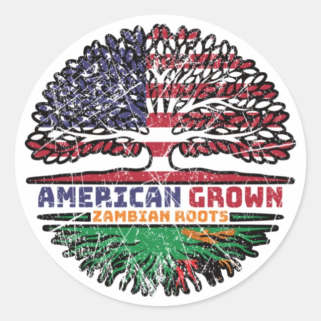 Zambia Zambian US American USA United States Tree Classic Round Sticker (Front)