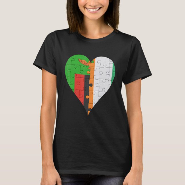 Zambian Ivorian Flag Heart T-Shirt (Front)