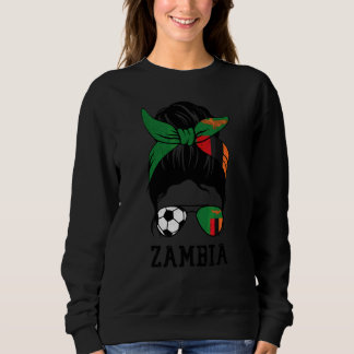 Zambian Soccer Girl Mom Messy Bun Zambia Flag Foot Sweatshirt