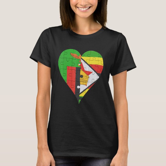 Zambian Zimbabwean Flag Heart T-Shirt (Front)