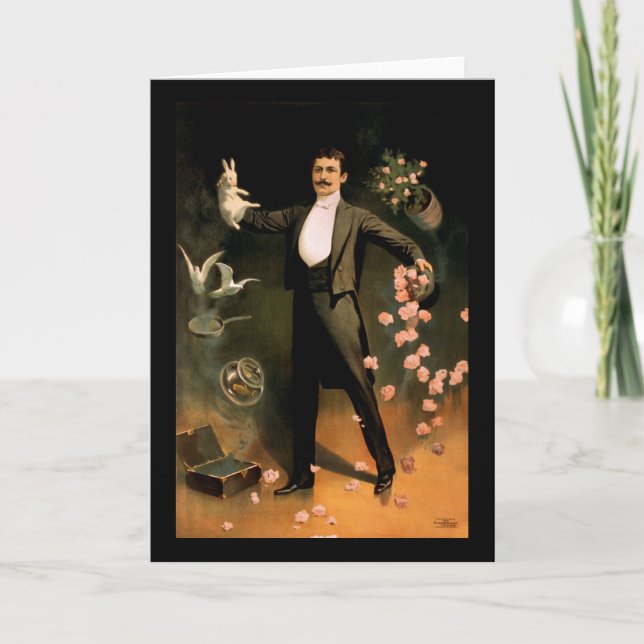 Zan Zig performing with rabbits and roses Card (Front)