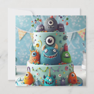 ZANY COMICAL KOOKY  MONSTER CAKE BIRTHDAY INVITATION
